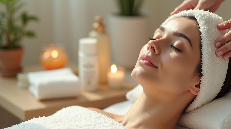 Close-up view of relaxing facial treatment setup with natural products