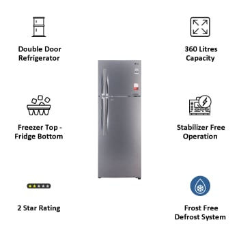 Thumbnail: LG 360 Litres 2 Star Frost Free Inverter Double Door Refrigerator