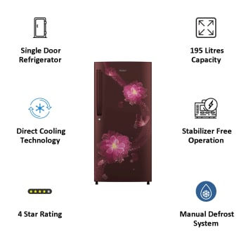 Thumbnail: Haier 195 Litres 4 Star Direct Cool Single Door Refrigerator