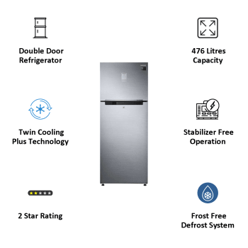 Thumbnail: Samsung 476 Litres 2 Star Frost Free Inverter Double Door Refrigerator