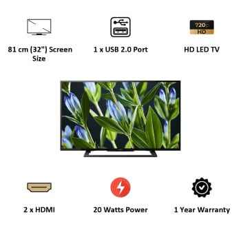 Thumbnail: Sony 81.28 Cm (32 Inch) HD Ready LED TV (KLV-32R202G, Black)