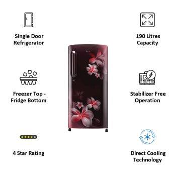 Thumbnail: LG 190 Litres 4 Star Direct Cool Inverter Single Door Refrigerator
