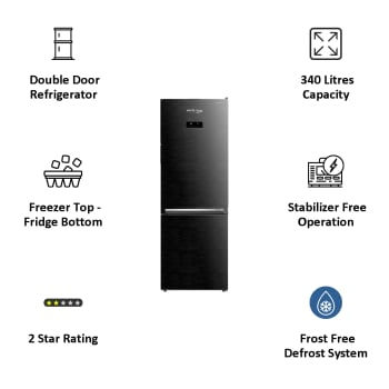 Thumbnail: Voltas Beko 340 Litres Frost Free Inverter Double Door Refrigerator