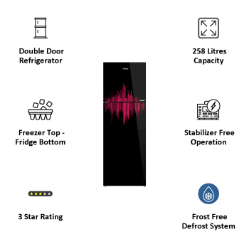 Thumbnail: Haier 258 Litres 3 Star Frost Free Inverter Double Door Refrigerator