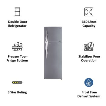 Thumbnail: LG 360 Litres 3 Star Frost Free Inverter Double Door Refrigerator