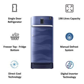 Thumbnail: Samsung 198 Litres 4 Star Direct Cool Inverter Single Door Refrigerator