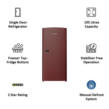 Thumbnail: Voltas Beko 195 Litres 2 Star Direct Cool Single Door Refrigerator