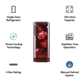 Thumbnail: LG 235 Litres 4 Star Direct Cool Single Door Refrigerator