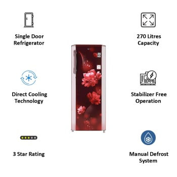 Thumbnail: LG 270 Litres 3 Star Direct Cool Inverter Single Door Refrigerator