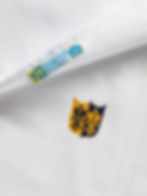 Detailaufnahme des Fugger-Barchent-Geschirrhandtuchs mit eingesticktem Wappen