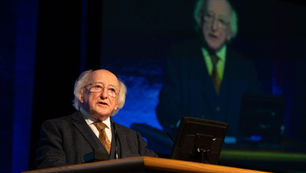 Former Irish President Michael D. Higgins giving a speech at the 2019 National Biodiversity Conference.