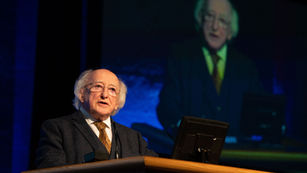 Former Irish President Michael D. Higgins giving a speech at the 2019 National Biodiversity Conference.