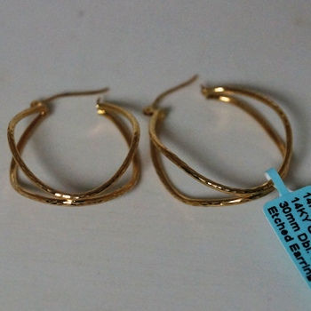 Thumbnail: 14KYDBLHOOPS Ladies Etched Double Hoop Earrings