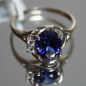 Thumbnail: SS204BLSPLR Ladies Dark Blue Spinel Ring
