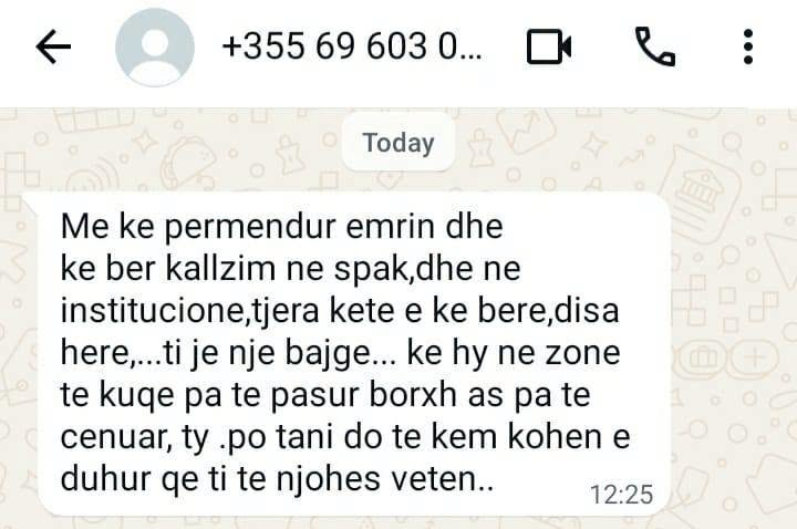 Mesazhi kanosës drejtuar z. Erton Duka nga shtetasi Hajri Elezaj.