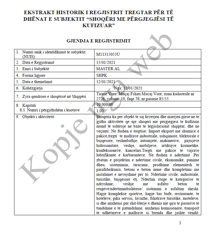 Shoqëria tregtare "Master Al".