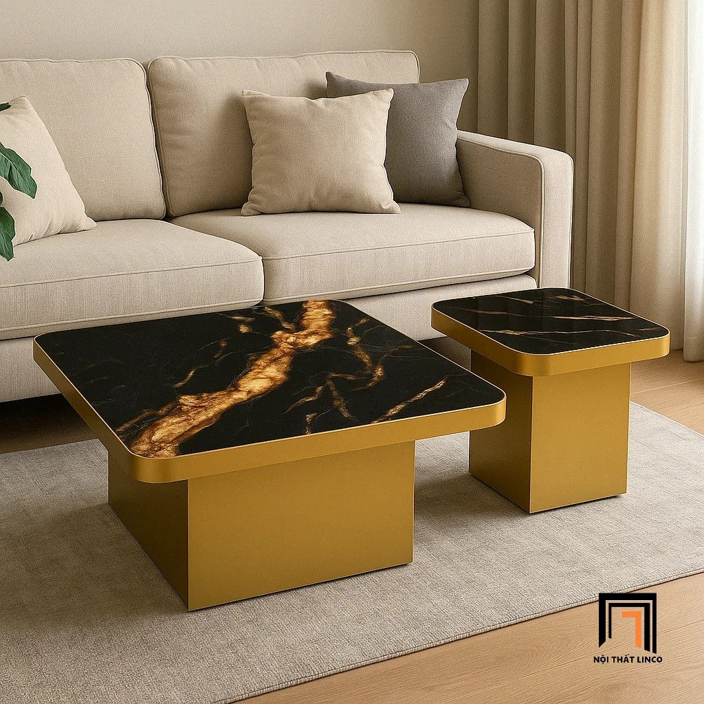 Cặp bàn đôi mặt kính sơn giả đá BTPK24 Perros sang trọng