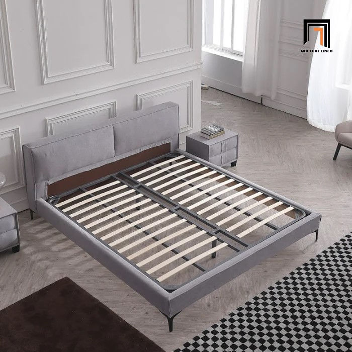 Hình thu nhỏ: Giường ngủ hiện đại GN75 Rio vải nhung xám đậm giá rẻ