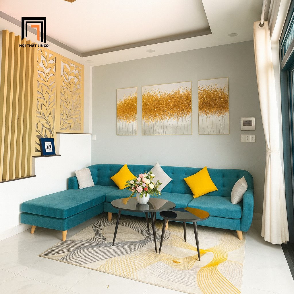 sofa góc xanh ngọc