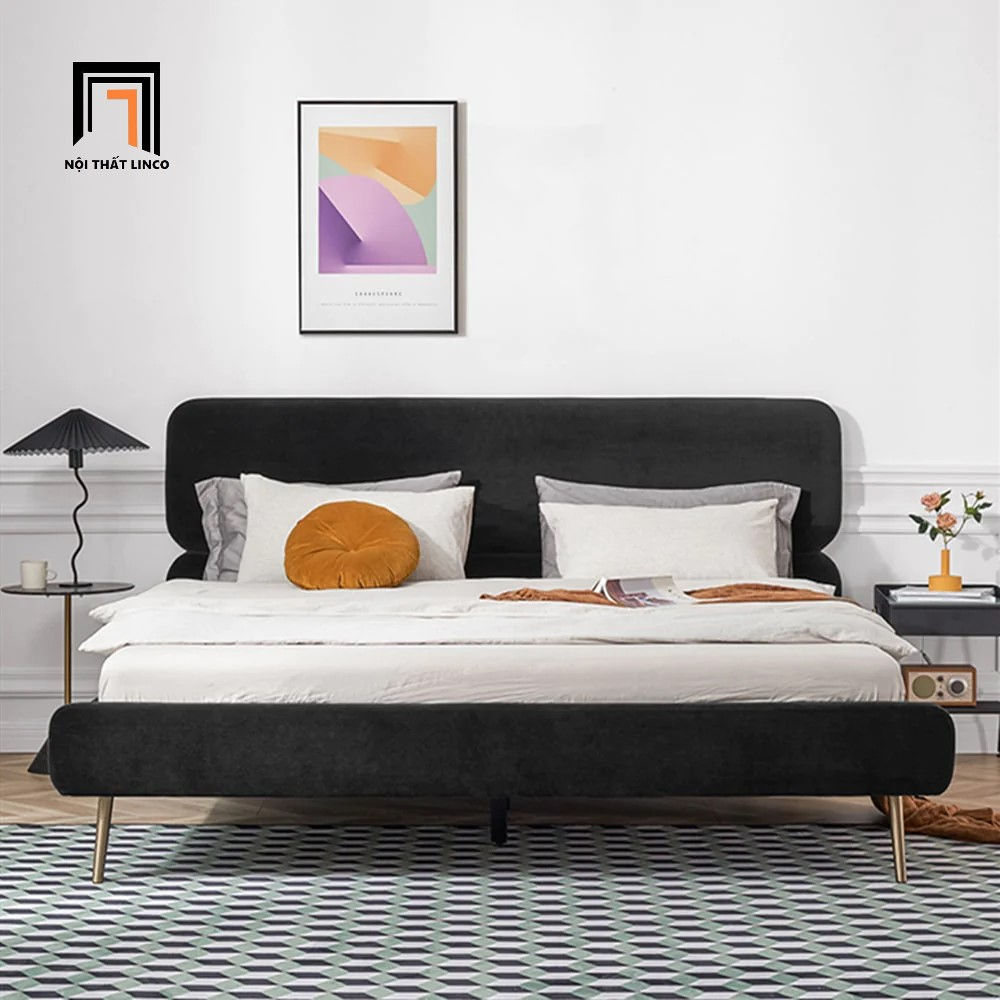 Giường ngủ màu đen vải nỉ GN46 Daryl 1m6 cho chung cư
