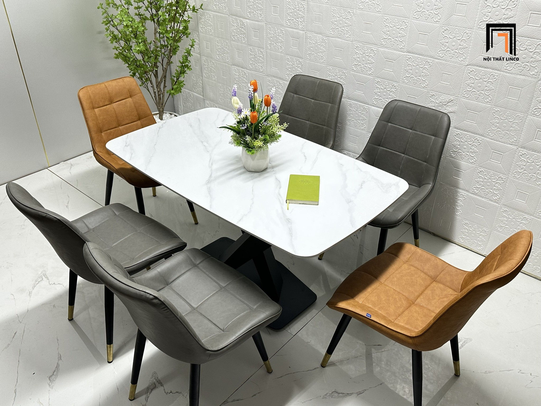 Set bàn ăn chữ nhật đá ceramic 51-BAD6-G5-B70 6 ghế đẹp