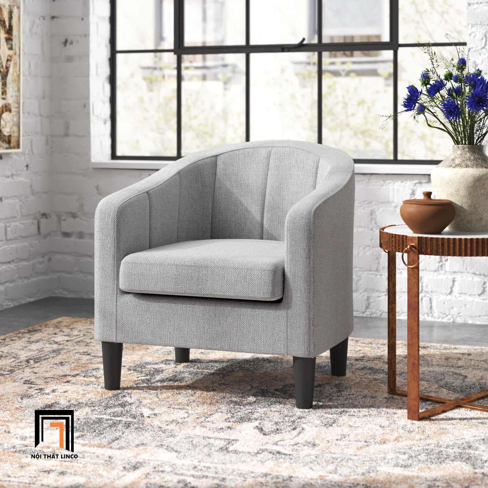 Ghế sofa đơn xám trắng đẹp DT95 Alina cho góc phòng ngủ