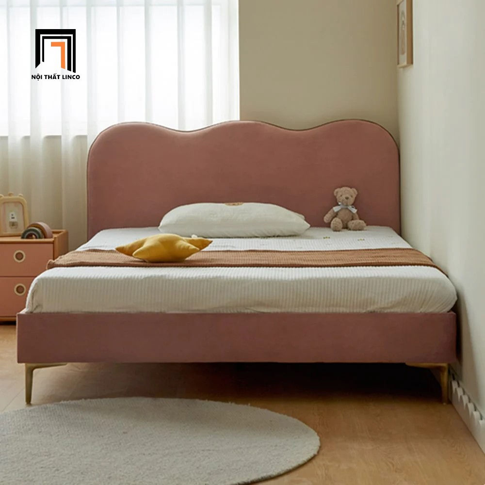 Giường ngủ nhỏ xinh GN37 Deva 1m6 màu hồng chân inox
