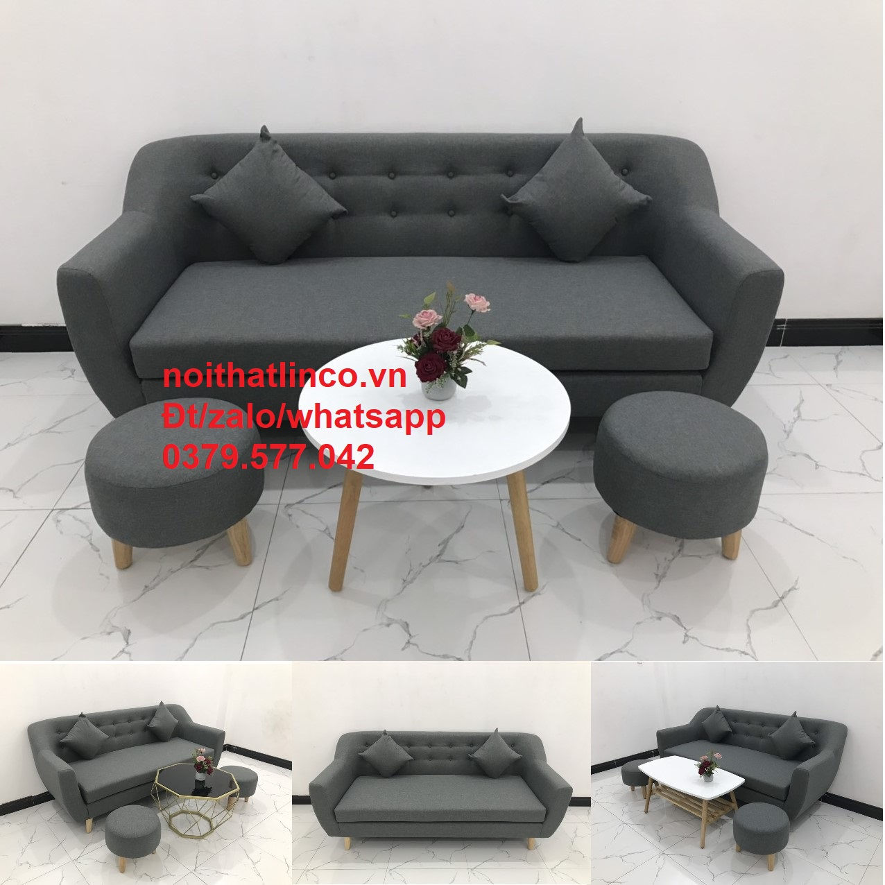 Bộ ghế sofa băng văng dài 1m9 màu xám lông chuột giá rẻ