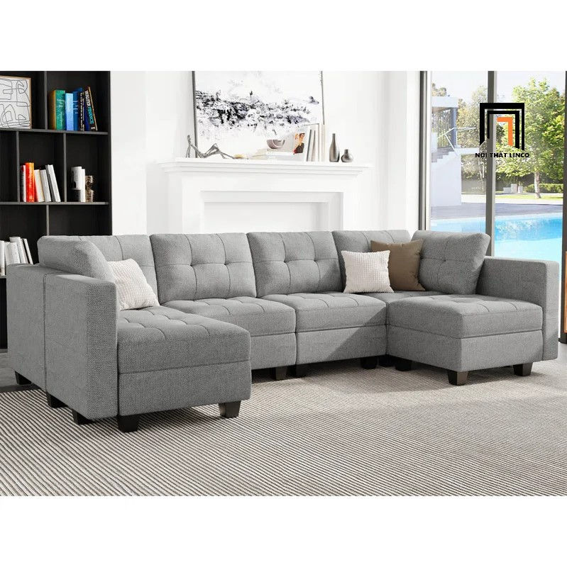 Hình thu nhỏ: Bộ ghế sofa U dài 3m UT12 Teangela màu xám trắng vải nỉ