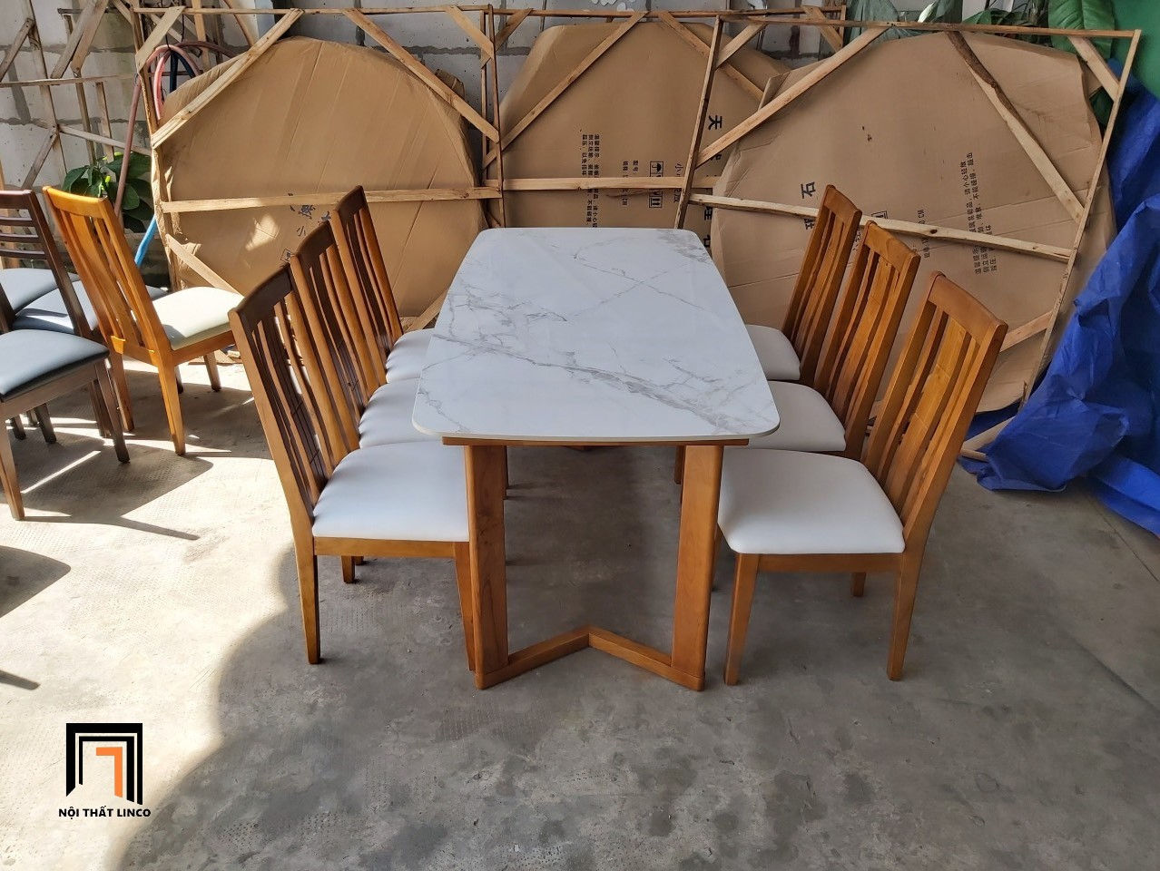 Bộ bàn ăn mặt đá giá rẻ GF8-BAD6-G305-B356 cho nhà bếp