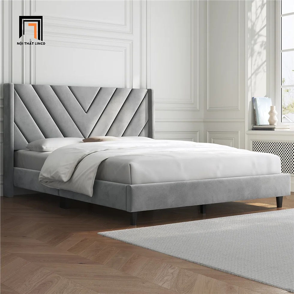 Hình thu nhỏ: Giường ngủ vải nhung xám 1m6 hiện đại GN64 Permelia