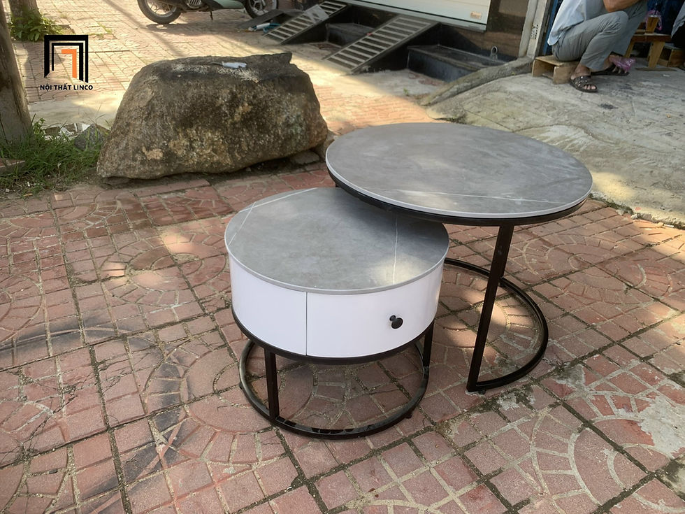 Hình thu nhỏ: Cặp bàn sofa mặt đá xám BTPK3 Coupin cho văn phòng