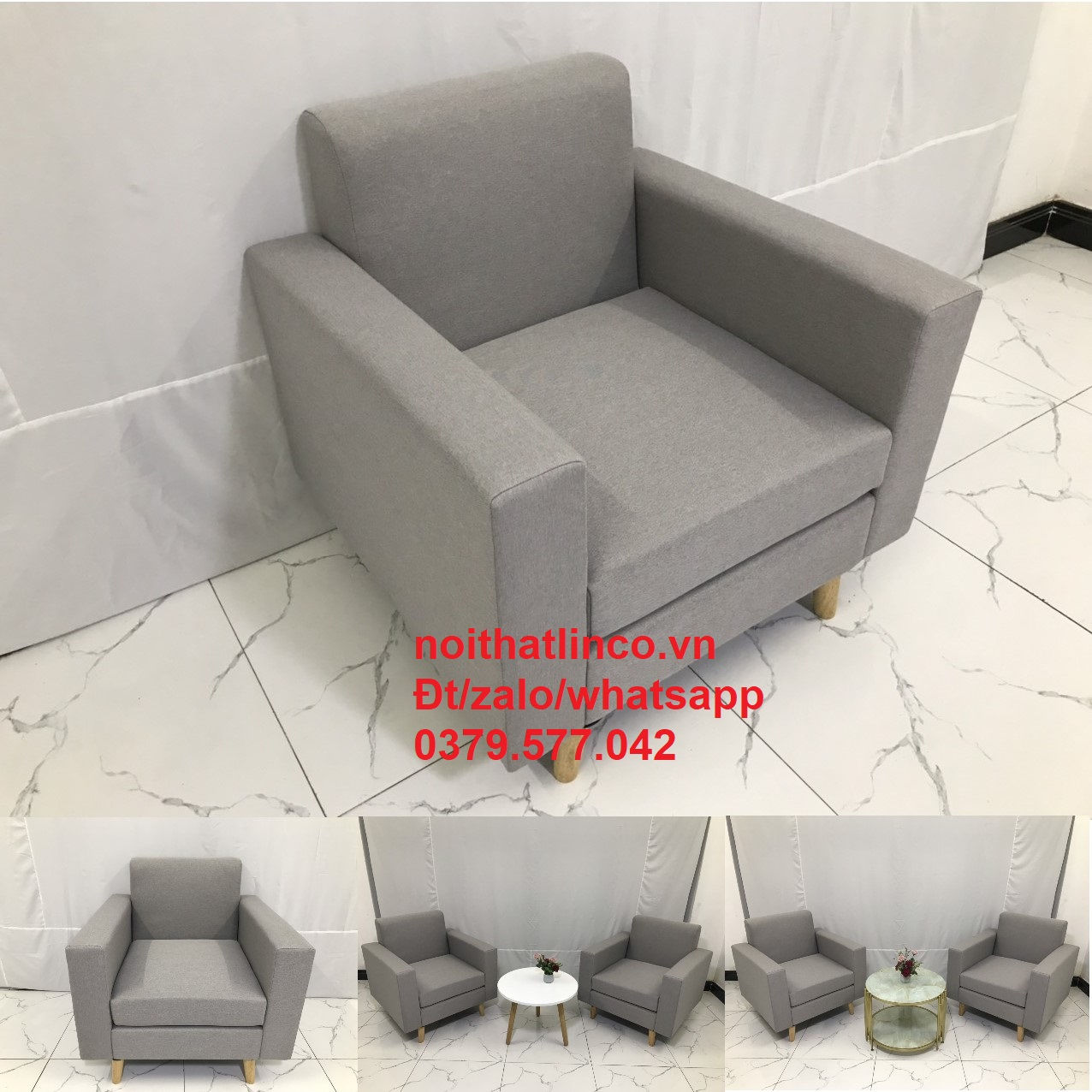 Ghế đơn sofa mini NS05 xám ghi trắng giá rẻ phòng khách