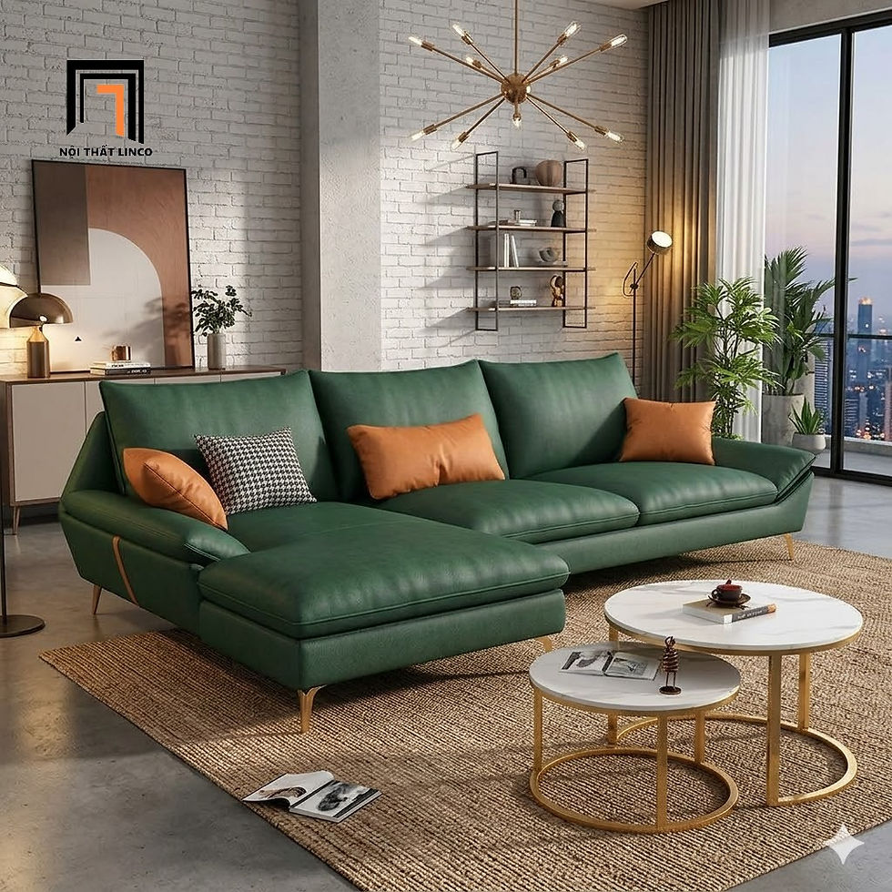 Hình thu nhỏ: bộ ghế sofa góc da xanh lá