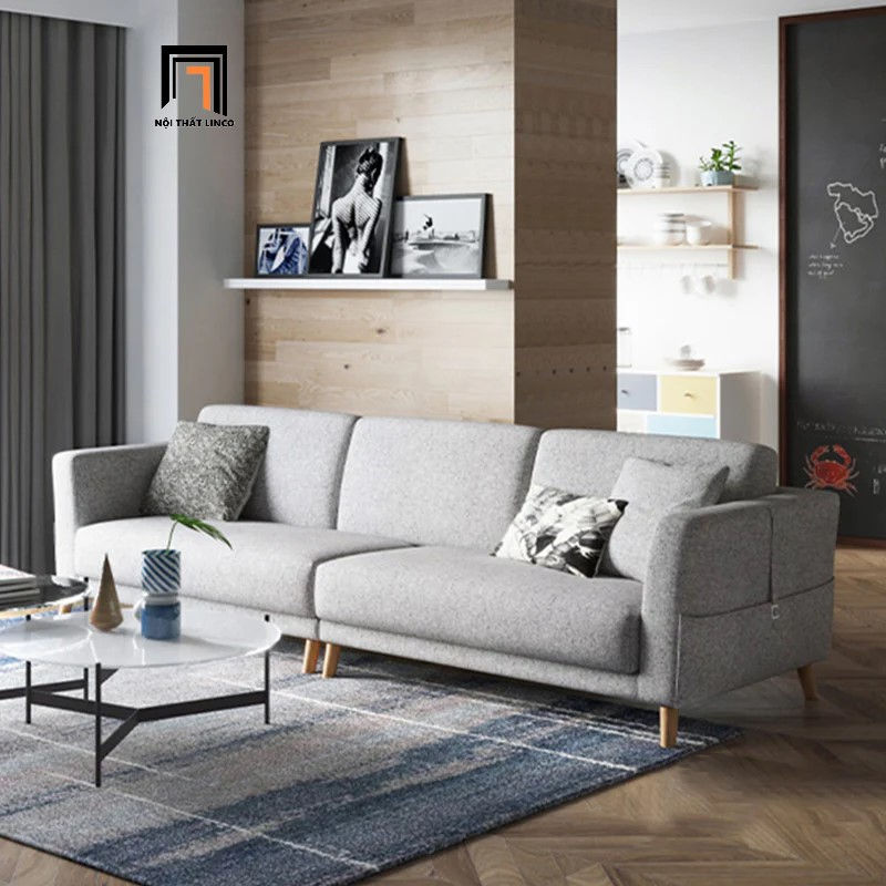 Hình thu nhỏ: Ghế sofa băng nỉ màu xám ghi BT27 Aldeen dài 2m4 đẹp