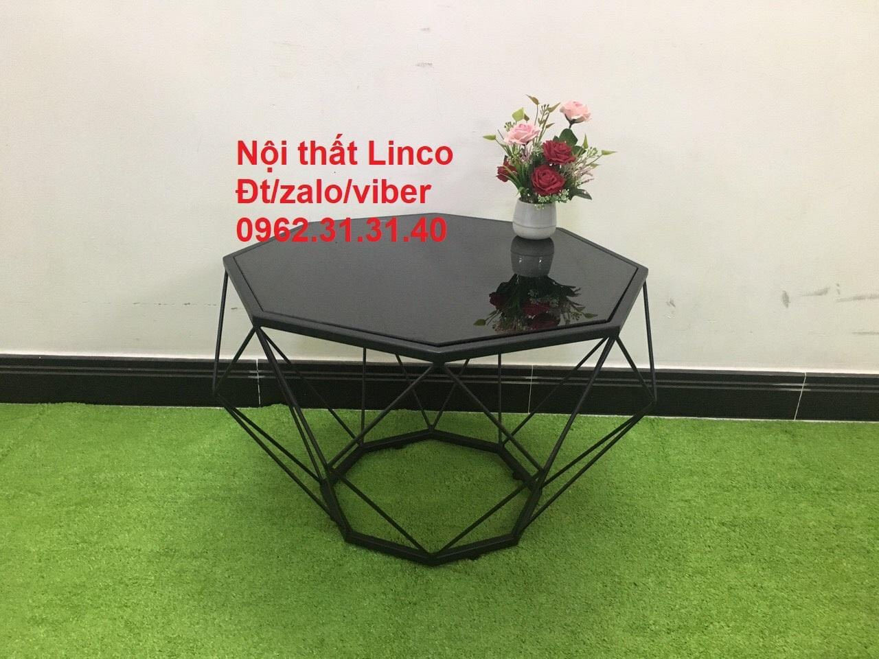 Bàn trà sofa lục giác D70 sơn đen phòng khách chung cư