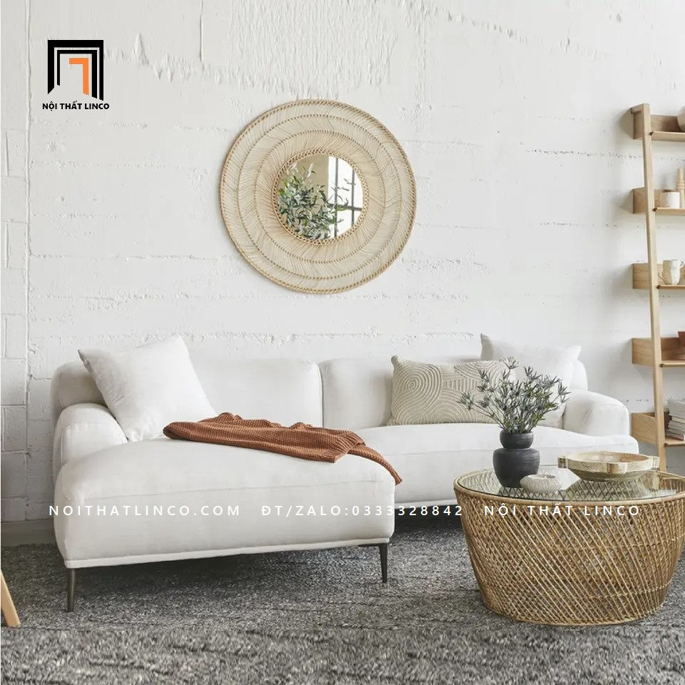 Hình thu nhỏ: Bộ ghế sofa góc phòng khách GT51 Beno màu trắng kem