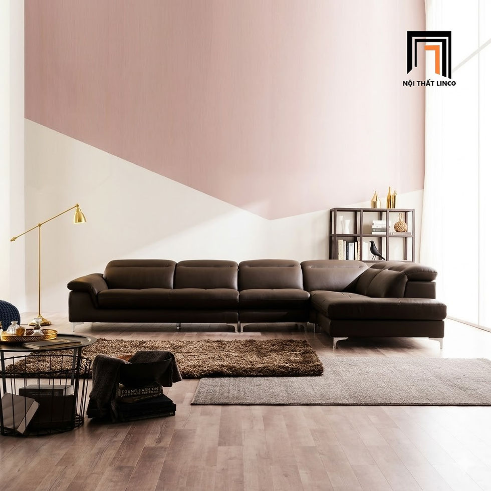 Hình thu nhỏ: Sofa góc L da nâu đậm GHQ27 Sougy 2m5 x 2m5 cao cấp