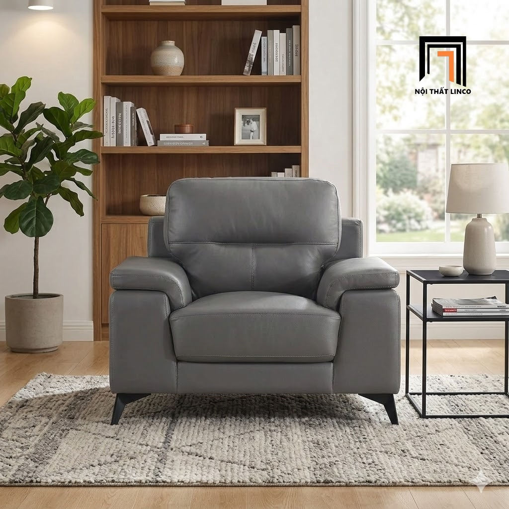 sofa đơn da xám