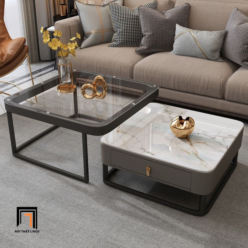 Hình thu nhỏ: Cặp bàn sofa vuông cao cấp BSF45 Modany mặt đá đẹp