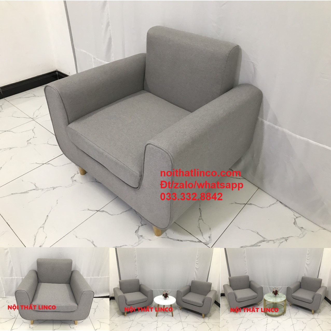 Ghế sofa đơn NS04 xám trắng 1 chỗ ngồi giá rẻ HCM Sài Gòn SG
