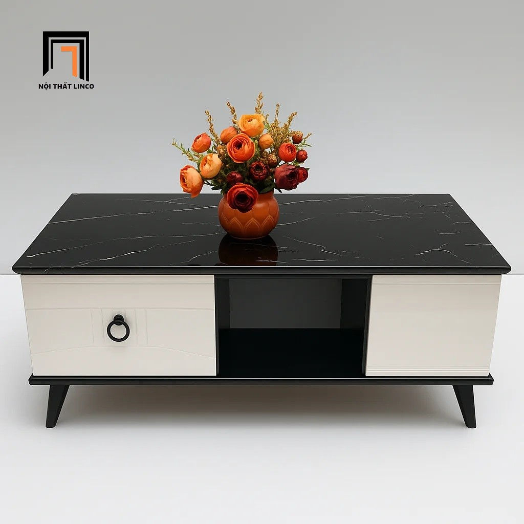 Bàn trà phòng khách gia đình BTPK35 Wyomee 1m kính đen