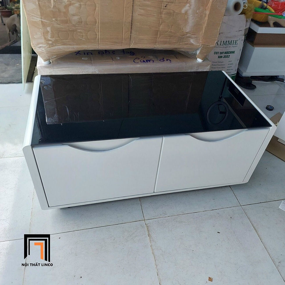 Hình thu nhỏ: Bàn sofa gia đình sơn trắng BTPK97 Oakley 1m kính đen