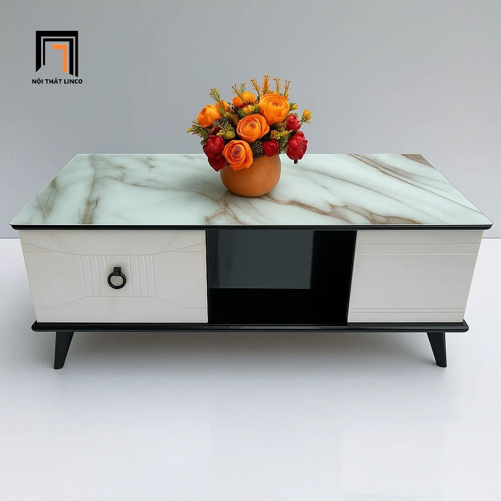 Bàn sofa hình hộp BTPK34 Lisade 1m mặt kính sơn giả đá