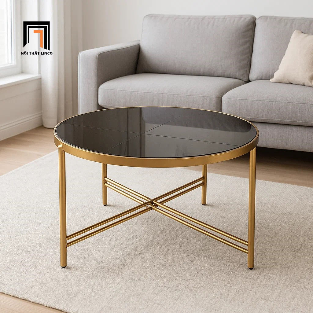 Bàn sofa phòng khách mặt kính tròn BTPK91 Dunlap 60cm