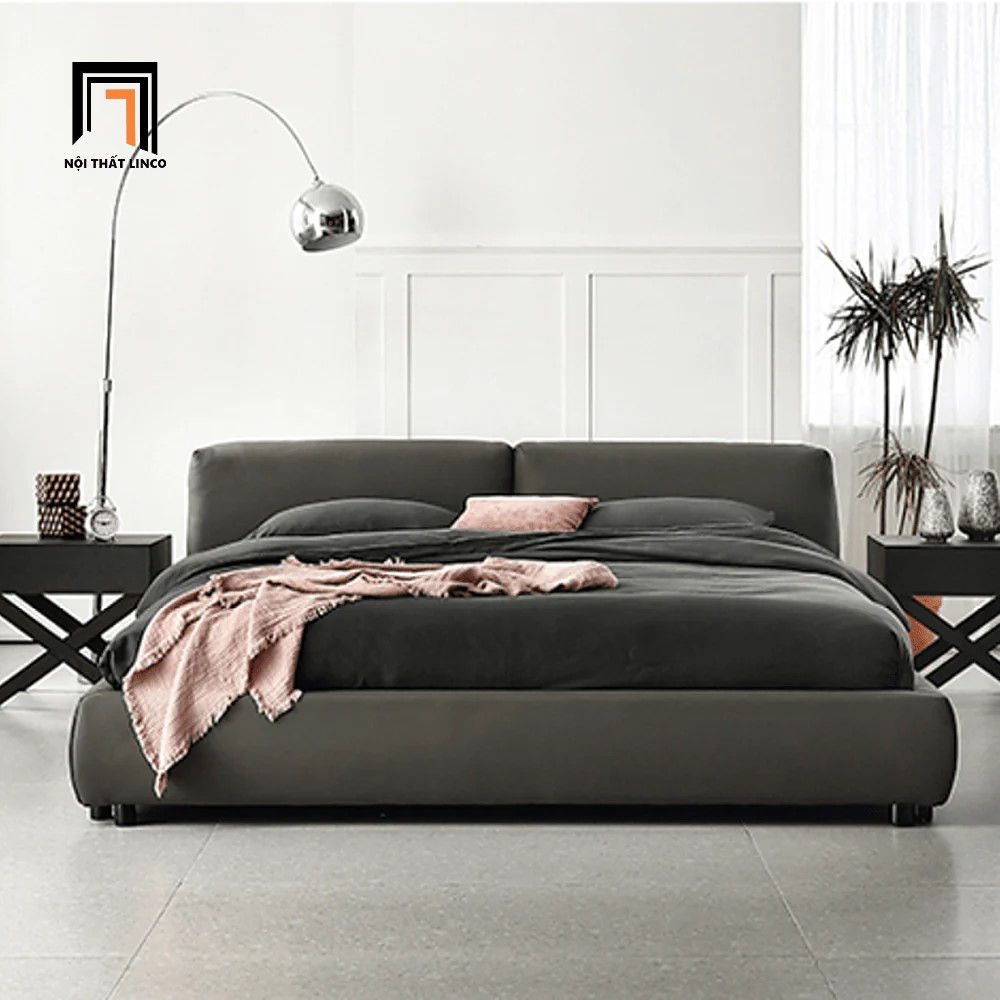 Giường ngủ da giả Pu xám đen GN40 Harley 1m6 giá rẻ