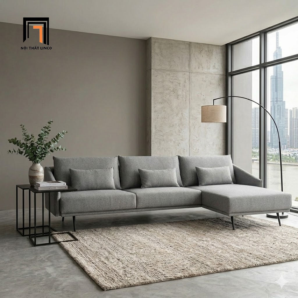 sofa góc vải nỉ xám