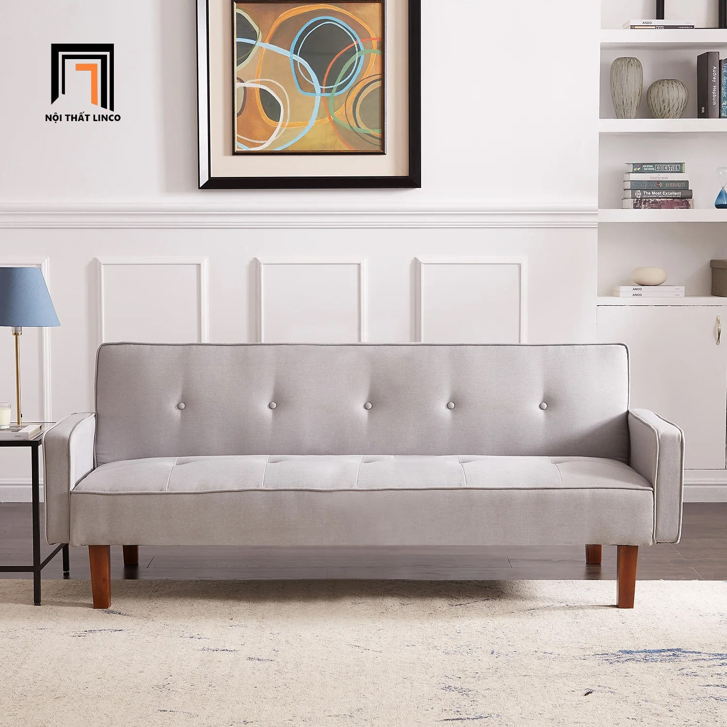 Ghế sofa bed bật giường GB71 Morones 2m xám trắng vải nhung