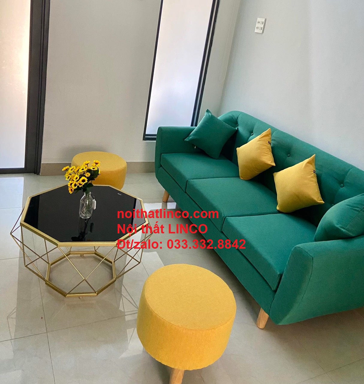 Bộ ghế sofa băng BGN dài 1m9 phòng khách màu xanh ngọc