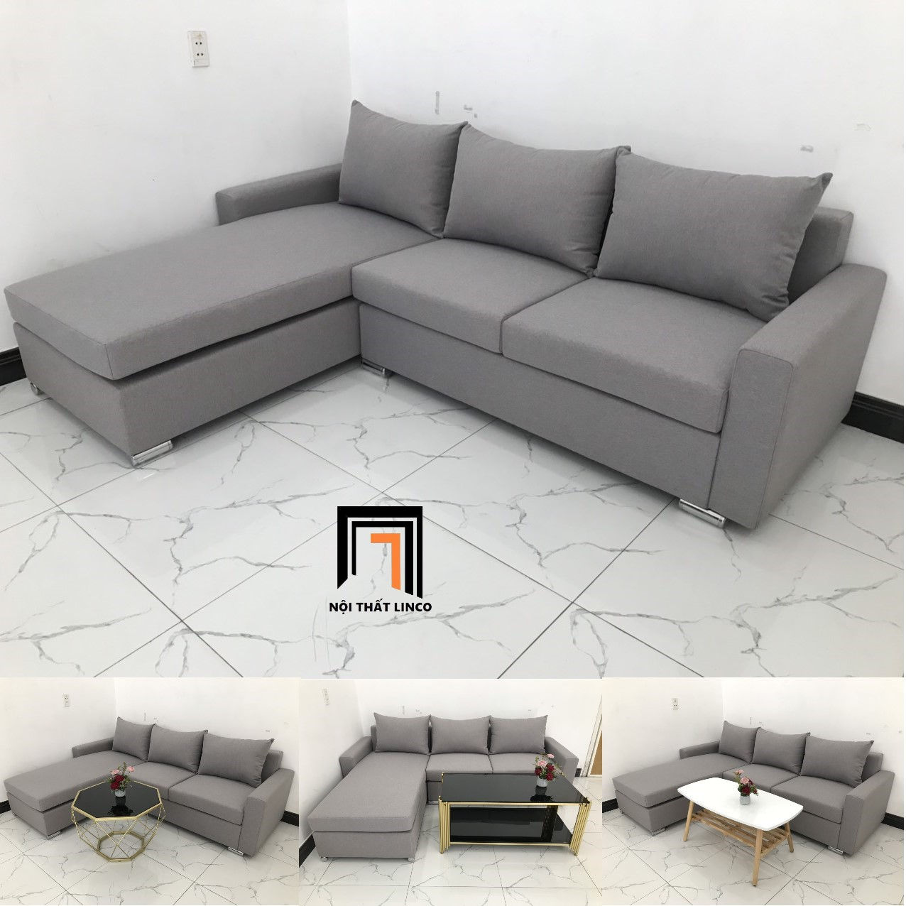 bộ ghế sofa xám trắng